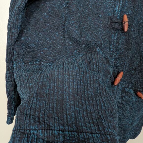 Vintage Lagenlook Topper Jacket M Blue Artsy Textured Mandarin Wooden Toggle - Picture 5 of 11